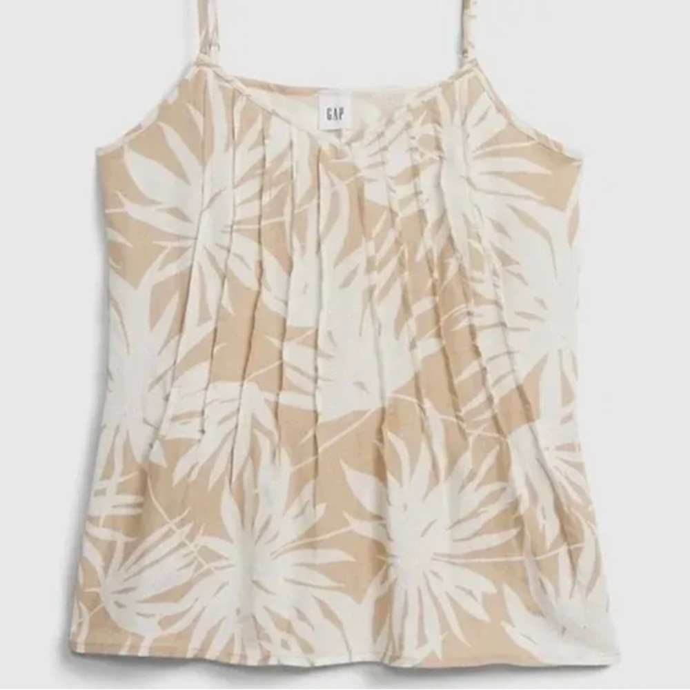 GAP Pintuck Cami Top in Tan and White Palm Print Size Small